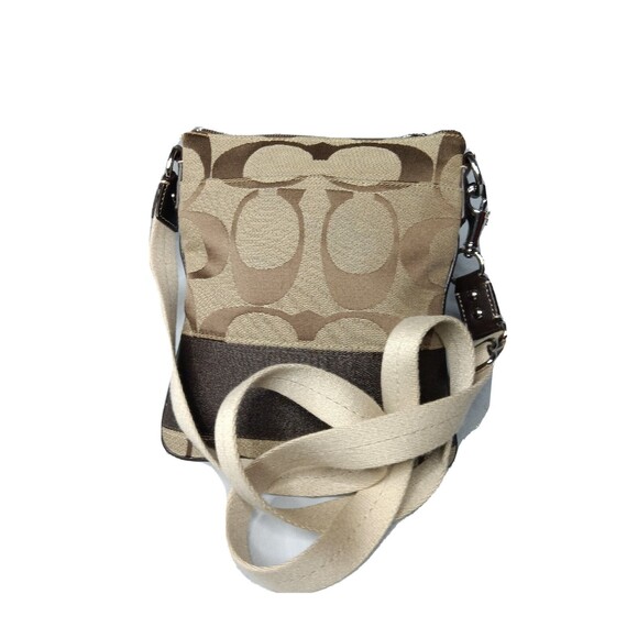 Coach Signature Swingpack Crossbody Khaki Brown Stripe Handbag Purse - Picture 3 of 8